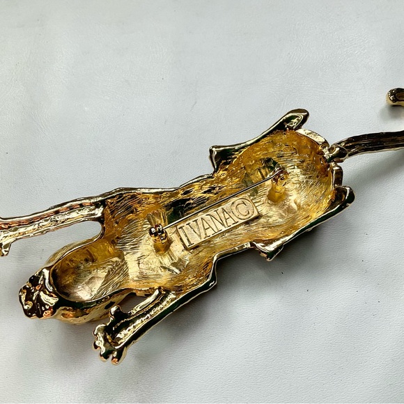 Vtg 90’s IVANA Brooch Leopard Large Piece Rhinestone Eyes - Picture 5 of 9